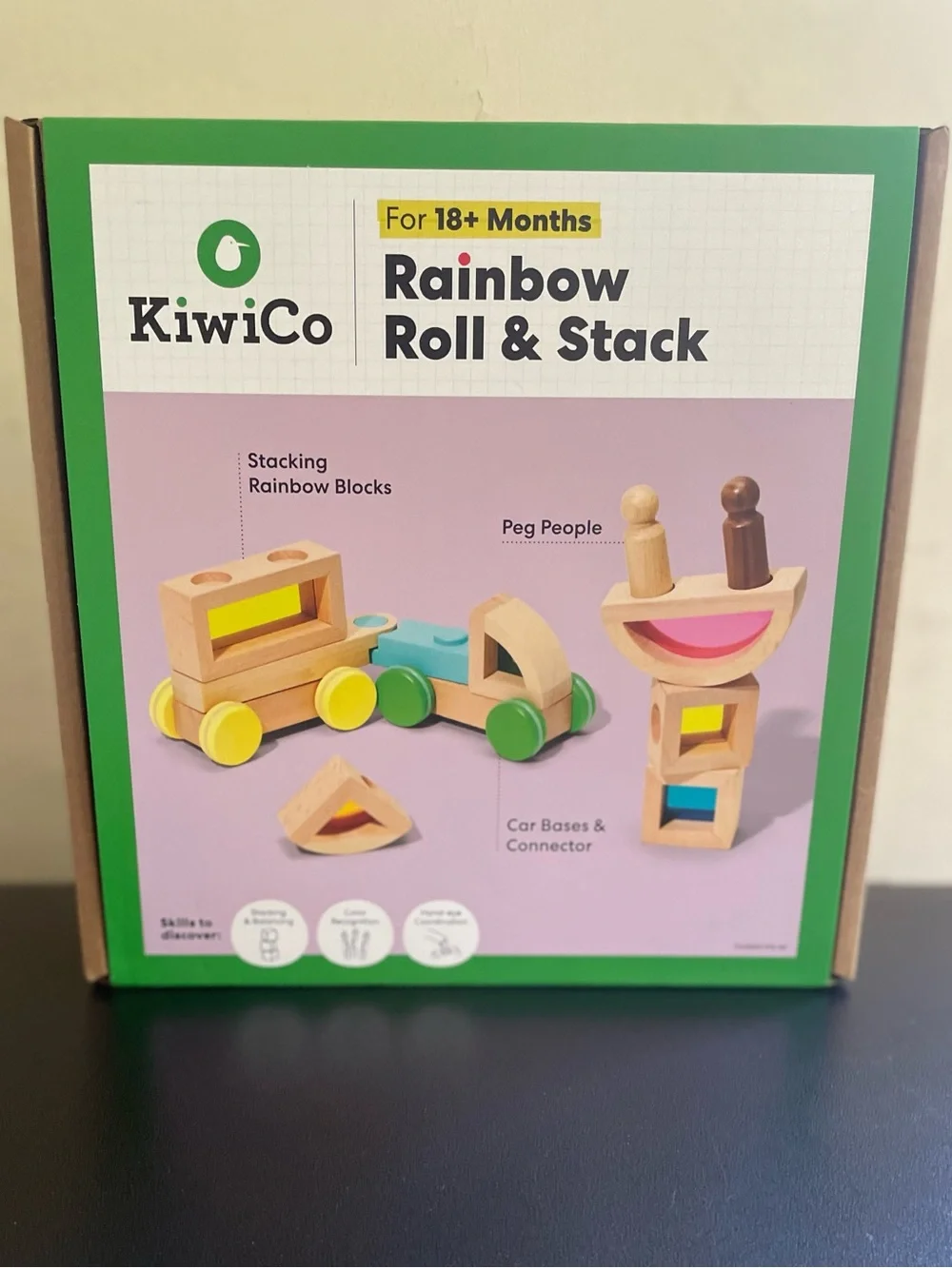 KiwiCo Rainbow Roll & Stack Wooden Toddler Toy Set – 18+ Months
